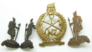 New Zealand Army 8th Southlands Regiment metal cap badge with Gaunt maker's mark to reverse, two