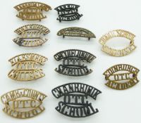 Ten schools/college Chard, City of London, Cheltenham, Harrow, Edinburgh etc metal shoulder titles