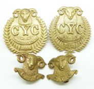 Two New Zealand Army 1st Canterbury Yeomanry Cavalry metal cap together with two metal collar