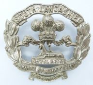 British Army South Lancashire Regiment 1st Volunteer Battalion white metal cap badge