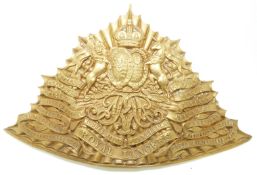 British Army 5th Queen's Royal Lancers helmet plate displaying battle honours including