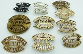 Ten schools/college Bedford, Glasgow, Dulwich, Campbell etc metal shoulder titles