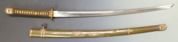 Imperial Japanese Army Shin Gunto iron saya, dated 1944 and signed Nobu Mitsu, overall length 103cm