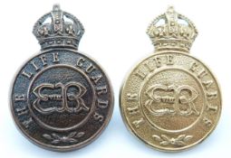 Two British Army Life Guards metal cap badges, both with Edward VII cipher