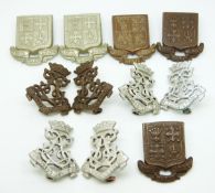 Eleven British Army Kensington Regiment (Princess Louise's) metal collar badges in five pairs plus