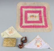 WWI Princess Mary's 1914 Christmas tin, two pipes, one engraved with names of battles the other an