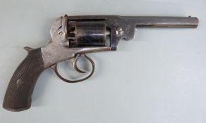 Webley style 80 bore five shot double action percussion revolver with frame engraved 'London