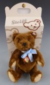 Steiff Original Teddy bear with brown mohair, beige pads and blue bow, 1956-2006, limited edition,