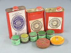 Ten vintage gun and ammunition related tins including three Curtis And Harvey's gunpowder canisters,