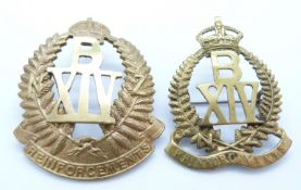 Two New Zealand Army WWI 14th Reinforcements B Company metal badges