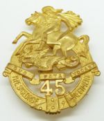 Australian Army 45th St George's Regiment 1930's officer's gilt hat badge