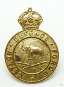 British Army Ceylon Defence Force officer's gilt cap badge, J.R Gaunt maker's name to reverse