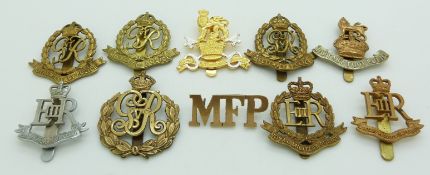 Ten British Army Military Police / Provost metal badges including a Military Foot Police example,