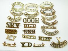 British Army small collection of brass Yeomanry and Cavalry shoulder titles including Rough