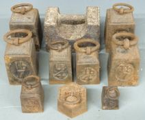 Various GPO and other cast iron weights from 14lb downwards
