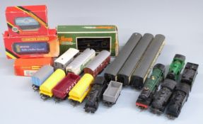 Twenty Lima, Tri-ang and similar 00 gauge locomotives, coaches, wagons etc, some in original boxes.