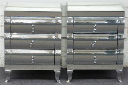 Pair of mirrored three drawer bedside cabinets with bevelled edges, W50 x D40 x H66cm