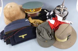 Quantity replica Nazi German and other head gear including pickelhaube and Luftwaffe, together