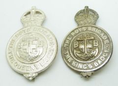 Boy's Brigade silvered Queen's badge with box and a similar King's badge