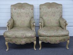 Pair of French style upholstered armchairs