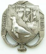 British Army Falkland Islands Volunteer Corps hallmarked silver cap badge named Pte Sydney