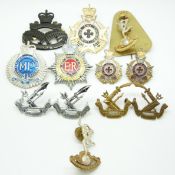 Twelve New Zealand forces metal badges including Intelligence Corps, Military Police, Chaplain's