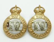 British Army 4th Hussars 1901-1903 pair of metal collar badges