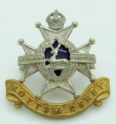 British Army Notts and Derby Regiment officer's cap badge