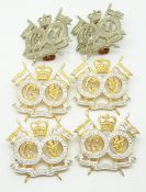 Six British Army 16th/5th Lancers metal collar badges in three pairs, post 1954 Queen Elizabeth