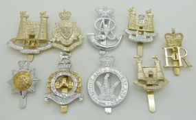 Nine British Army Yeomanry anodised badges including the Loyal Suffolk Hussars, Sussex Yeomanry, and