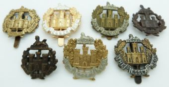 Seven British Army Essex Regiment metal hat badges