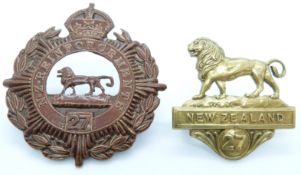 Two New Zealand Army WWI 27th Reinforcements metal badges