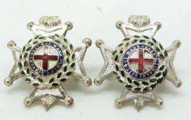 British Army The Royal Sussex Regiment Cinque Ports pair of officer's metal collar badges