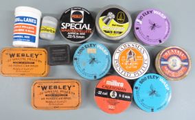 Thirteen tins/ pots of .22 air rifle/ pistol pellets including Webley Special, Eley Wasp, Beatall