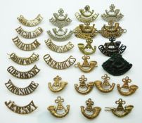 British Army a small collection of Light Infantry Regiments metal shoulder titles including those