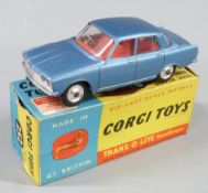 Corgi Toys diecast model Rover 200 with blue body and red interior, 252, in original box.