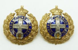 British Army Northamptonshire Regiment officer's metal collar badges