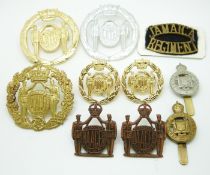 Ten Jamaica military forces metal and anodised badges including two pairs of collar badges
