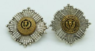 British Army Scots Guards officer's service dress cap badge with enamel centre, together with a