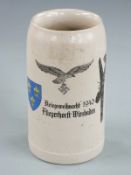 WWII Luftwaffe earthenware beer stein commemorating Christmas 1940, translating as 'War Christmas