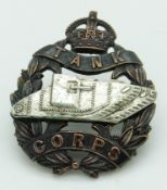 British Army Tank Corps white metal and bronze cap badge, one by Gaunt