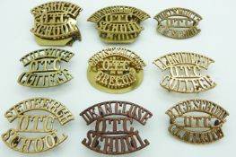 Ten schools/college Sedbergh, Dean Close High School Glasgow, Dulwich etc metal shoulder titles