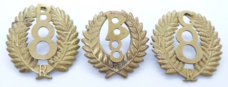 Three New Zealand Army WWI 8th Reinforcements B and C Company metal badges