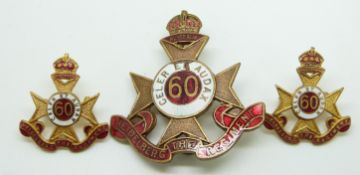 Australian Army 60th Heidelberg Regiment enamelled hat badge together with a pair of collar badges
