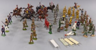 Seventy-four Britains and similar lead model soldiers including stretcher carriers, archers,