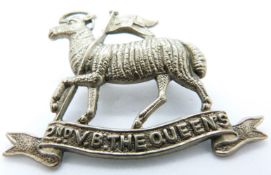 British Army Queen's Regiment 2nd Volunteer Battalion metal cap badge