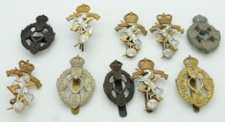Ten British Army R.E.M.E. metal badges including a cast metal example with shortened slider, two
