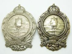 Two Royal Navy Mine Clearance Service metal badges