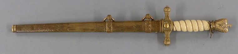 Nazi German Kriegsmarine Naval officer's dagger with Paul Weyersberg & Co maker's mark to 25cm