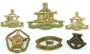 Six South Africa Botha Regiment, President Steyn Regiment etc metal badges